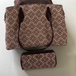 Pink waxed canvas Kate spade shoulder bag with matching wallet